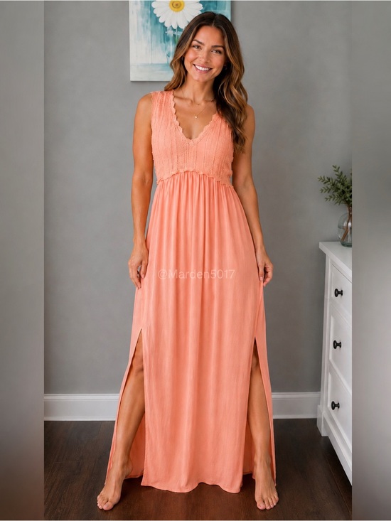 POL Dresses & Skirts - POL Sleeveless Lace Bodice Maxi Dress Coral Orange Sizes S, M , L
